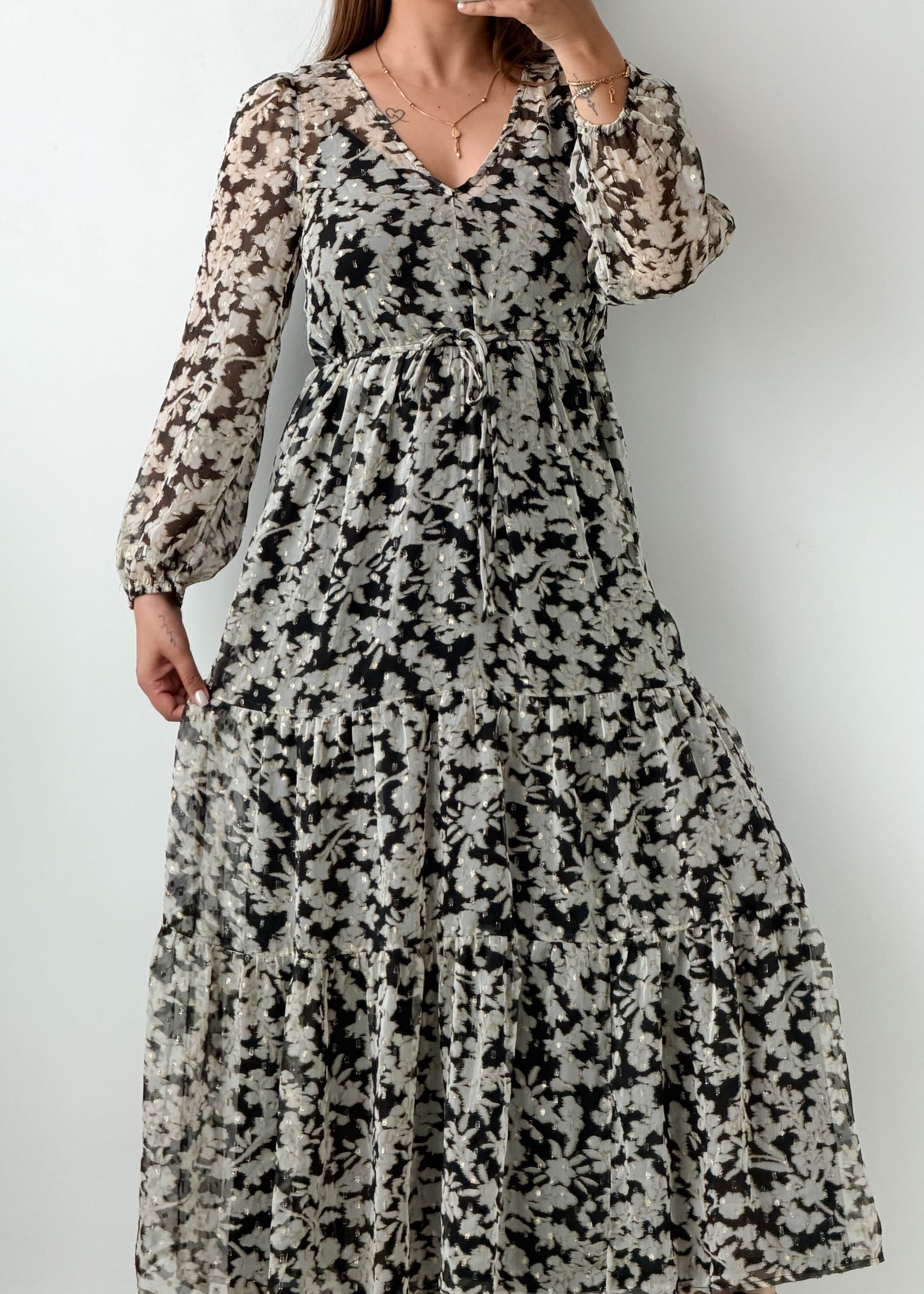 Size XS to L Black Floral Printed Maxi Dress