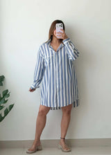 Size M, Blue Striped Shirt Dress