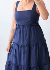 Size S Navy Blue Tiered Midi Dress