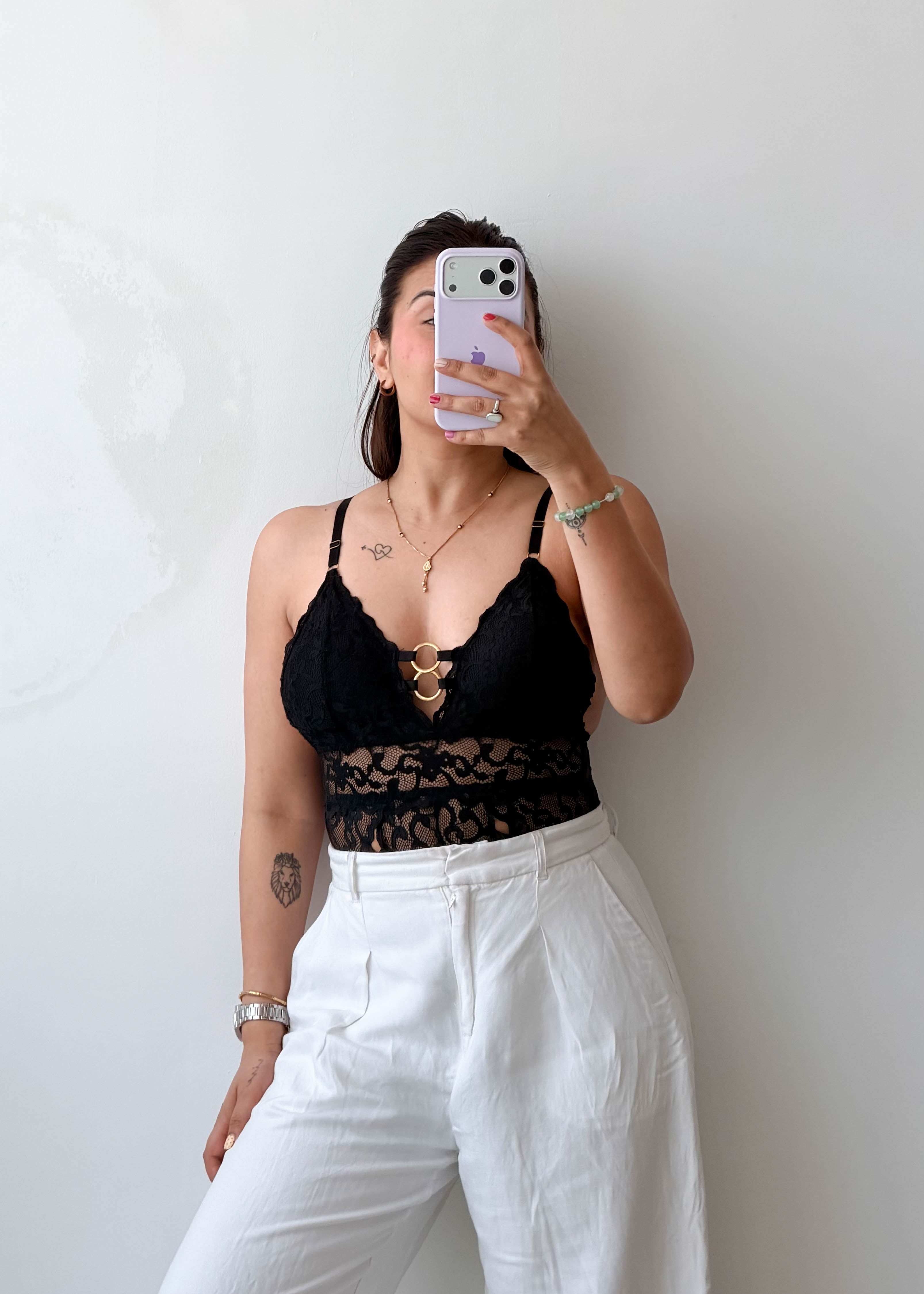 Size XS-S Black Lace Cut-Out padded Bodysuit