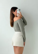 Size XS-S Sage Green Off-Shoulder Bodysuit