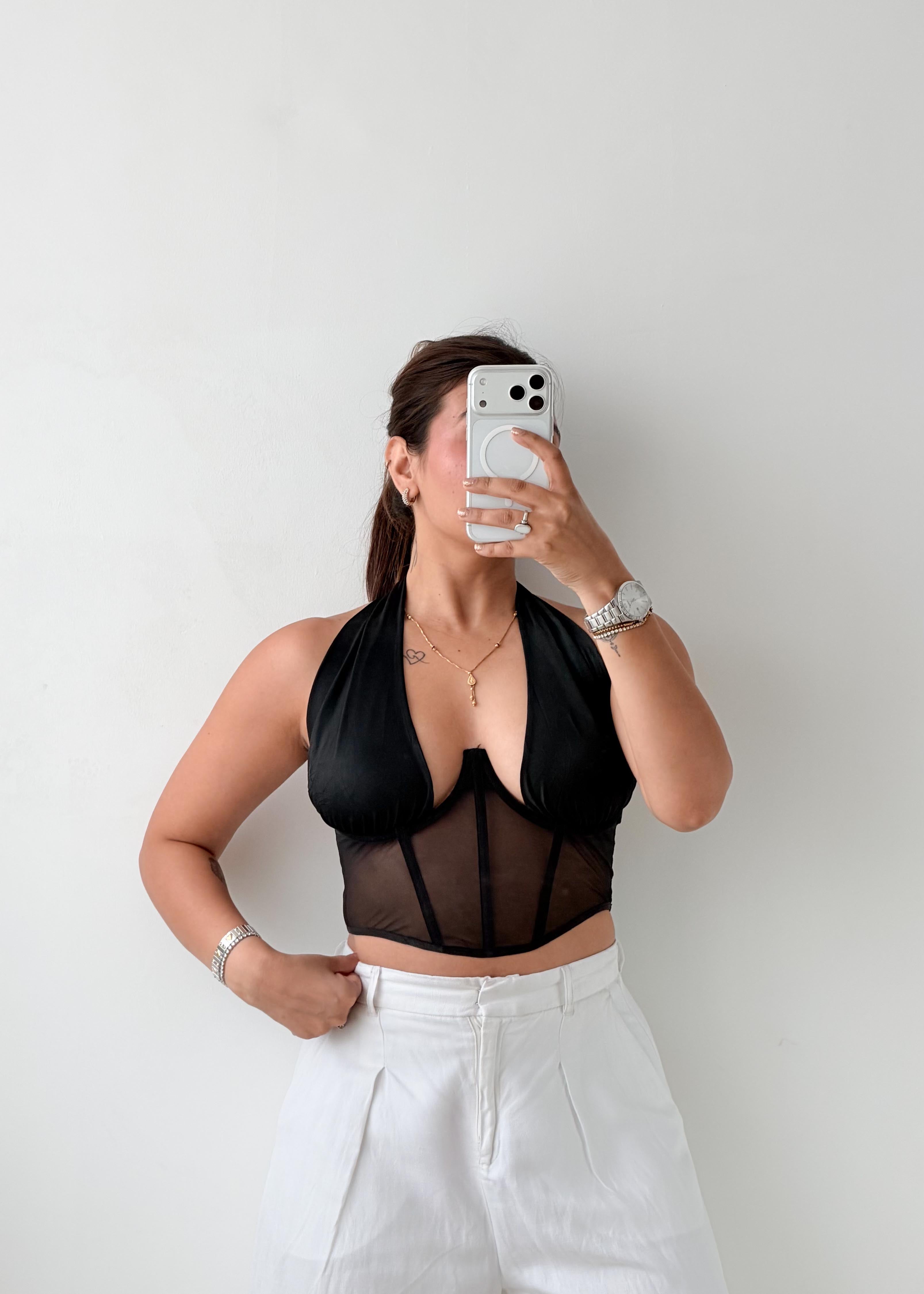 Size XS-S Black Sheer Corset Top