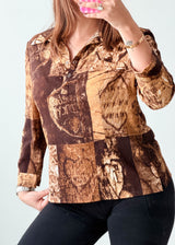 Size S-M Brown Vintage Abstract Print Shirt Top