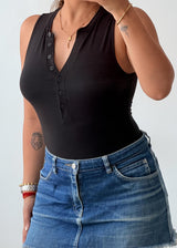 Size S-M Black Henley Sleeveless Bodysuit