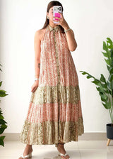 Size XS-M, Multicolor Tiered Halter Midi Dress