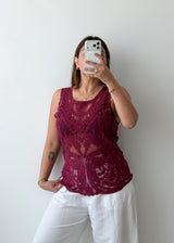 Size S-M Burgundy Lace Sheer Sleeveless Top