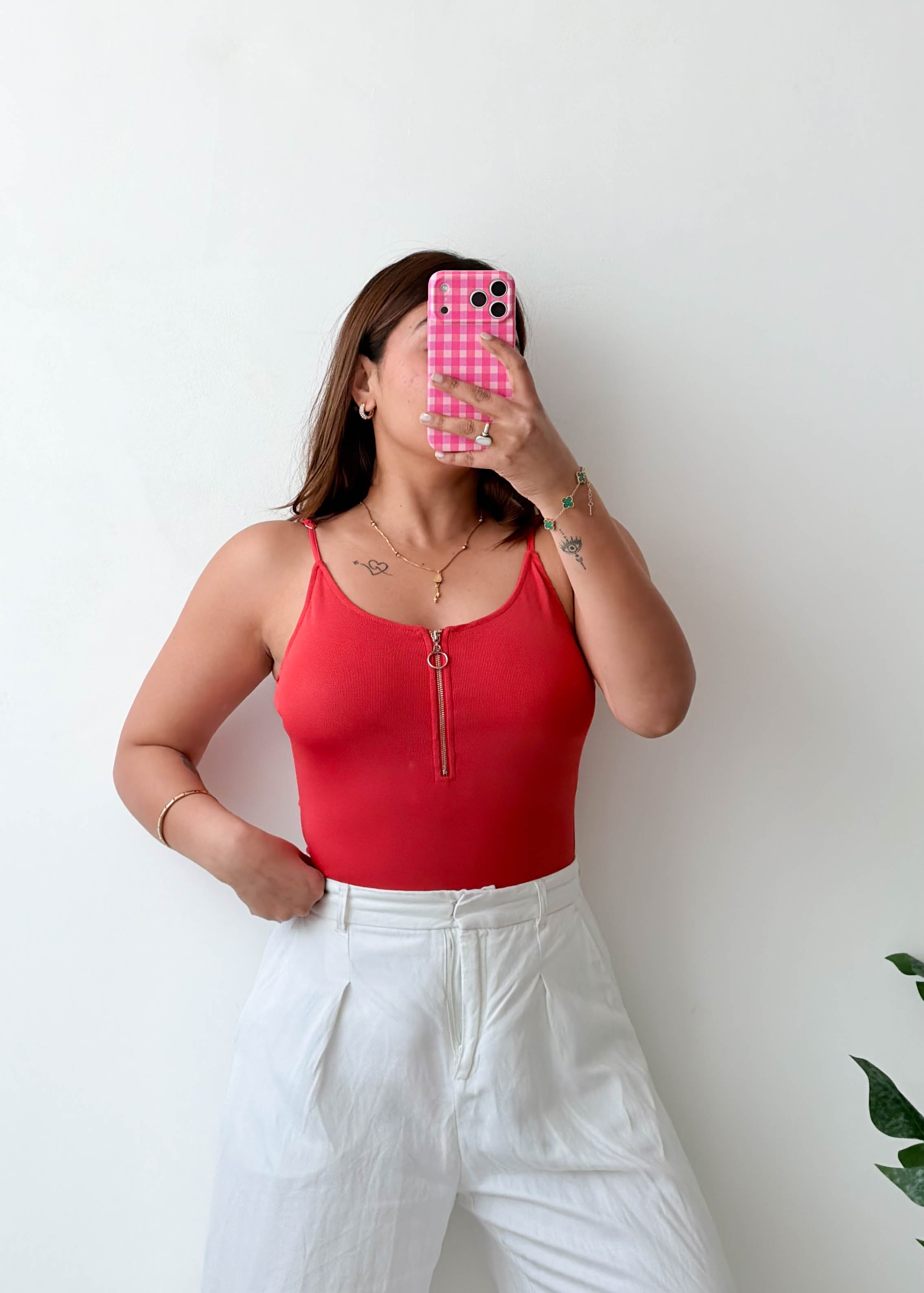 Size M-L Red Zip Front Bodysuit