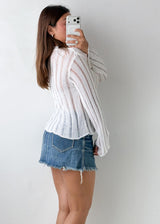Size S-M White Sheer Ribbed Knit Top