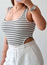 Size S-M Striped Open Back Bodysuit