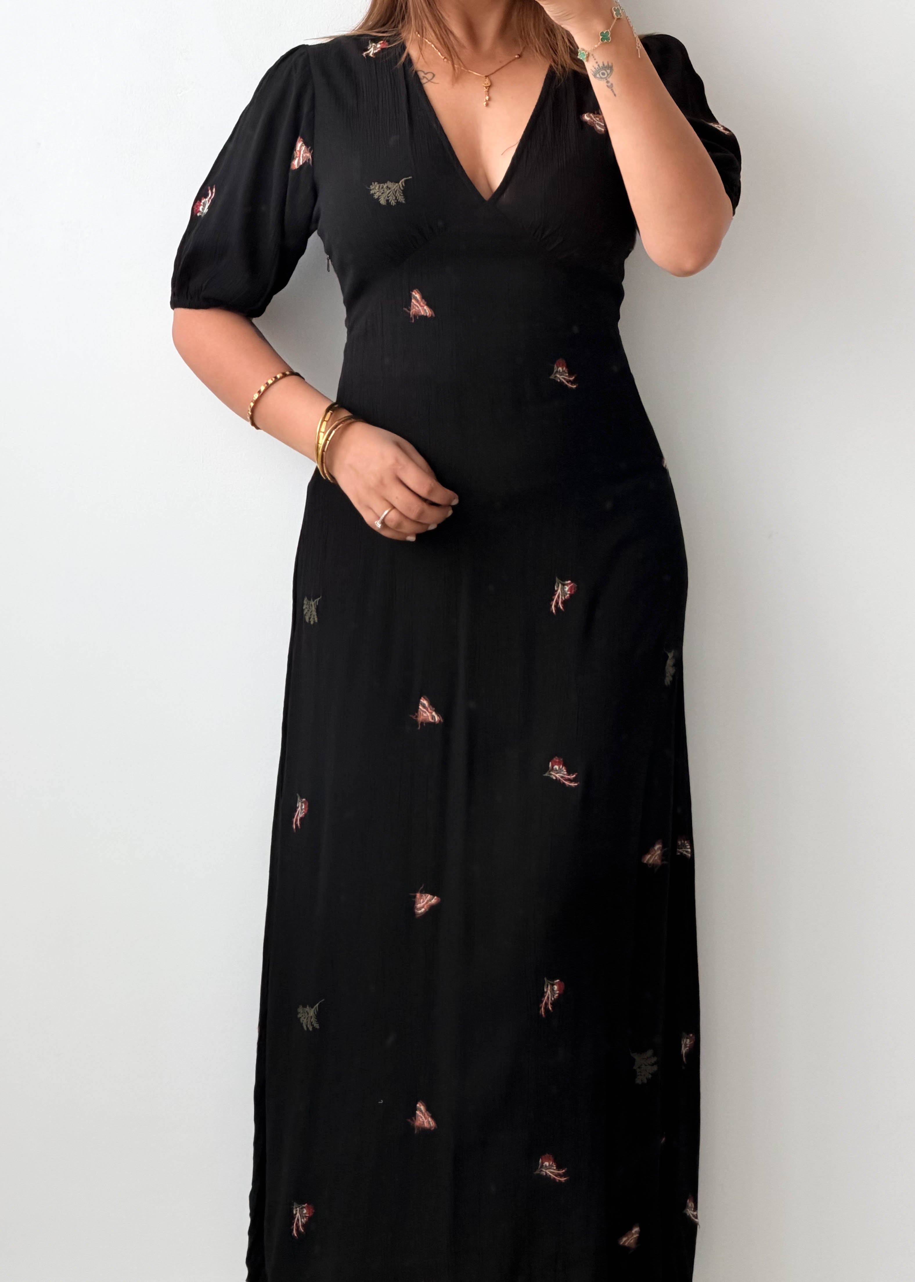 Size S Black Embroidered Maxi Dress