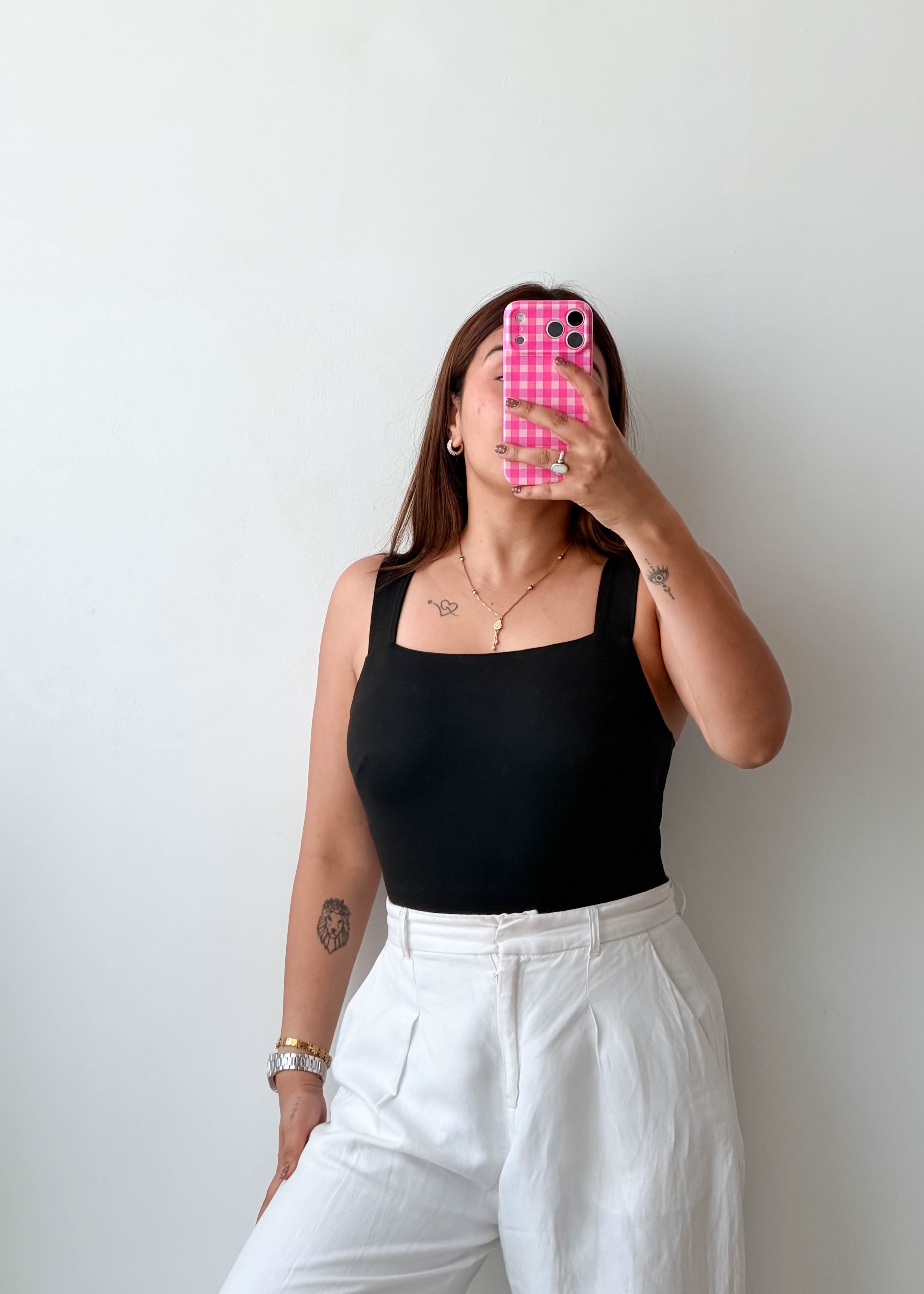 Size L Black Square Neck Tank Bodysuit