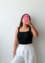 Size L Black Square Neck Tank Bodysuit