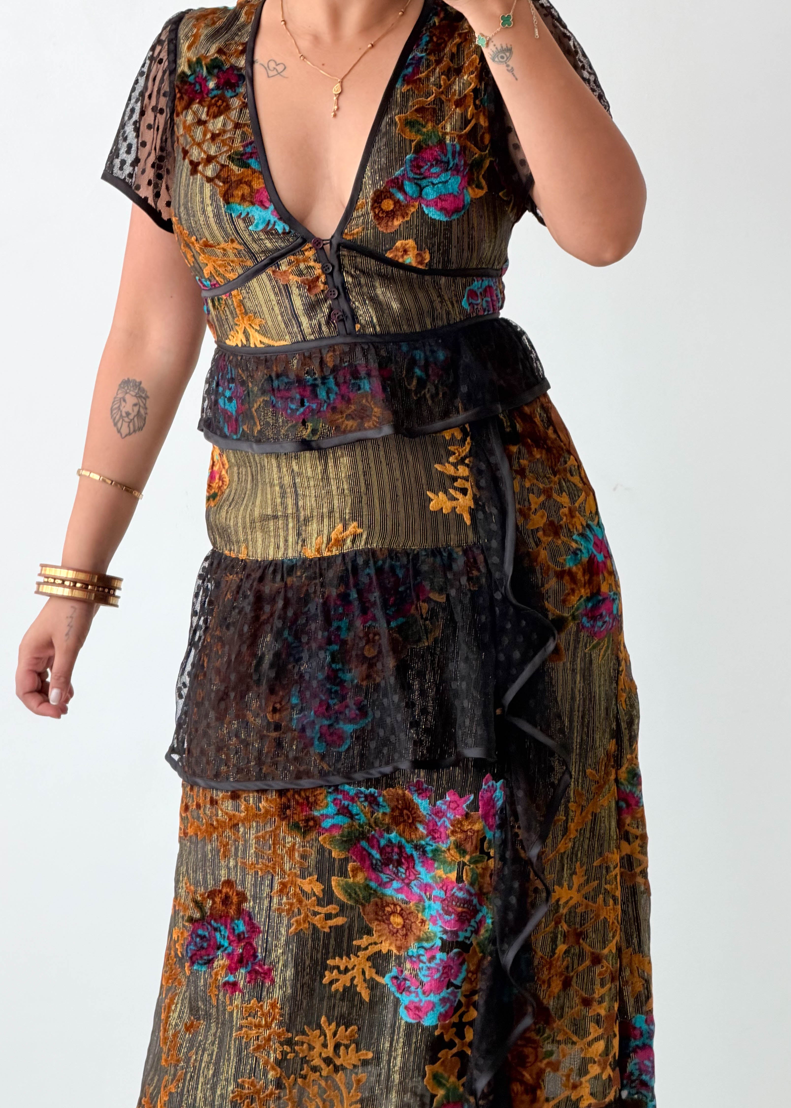 Size S Black Multi Print Maxi Dress