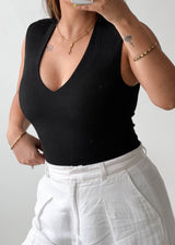 Size XS-S Black Sleeveless V-Neck Bodysuit