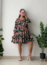 Size L-XL, Boho Floral Tiered Mini Dress