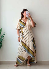 Size M-XL Striped Wrap Maxi Dress