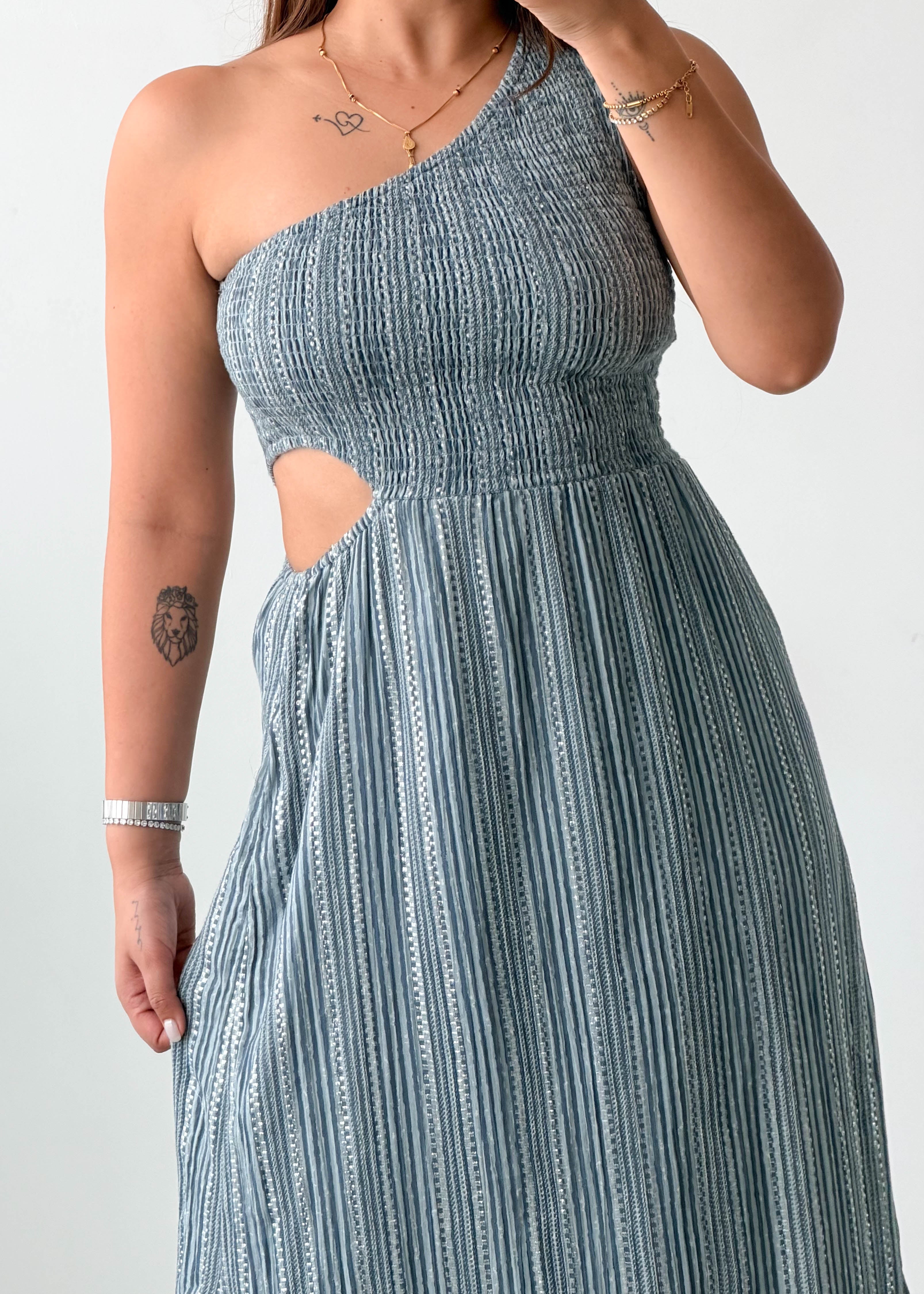 Size XS-S Grey Ribbed Cutout Midi Dress