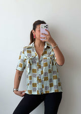 XS-S Mint Patchwork Print Cotton Voile Shirt