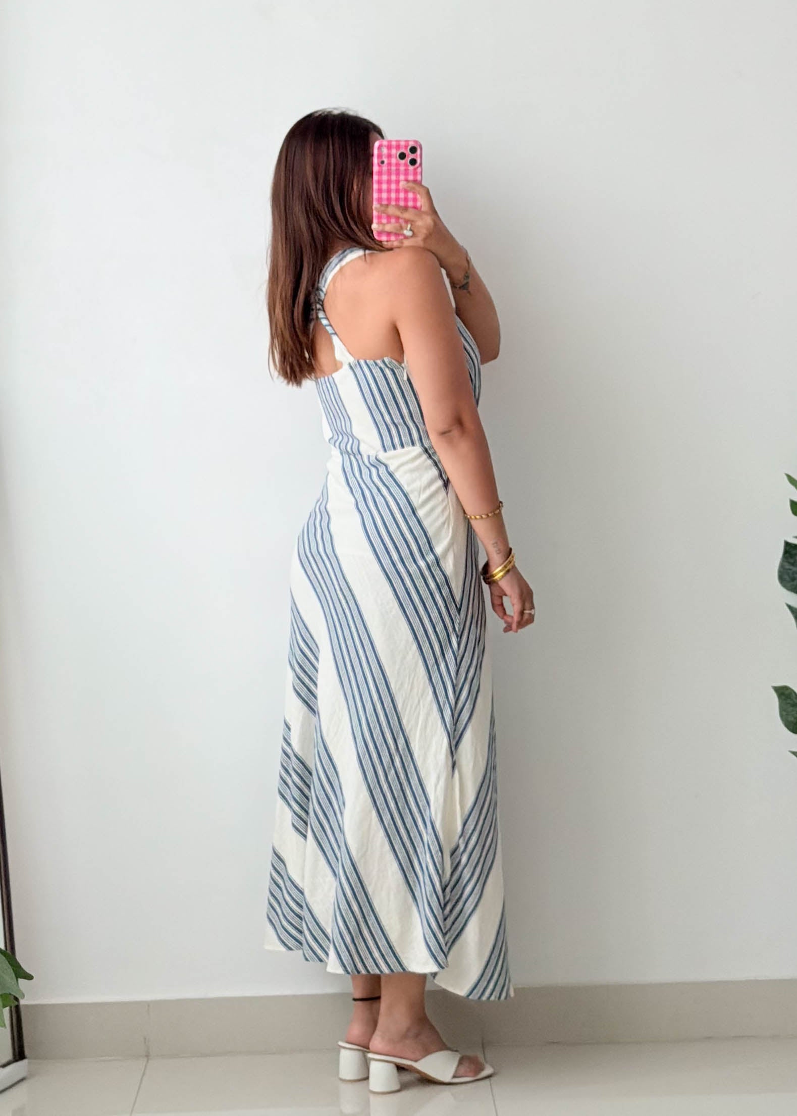 Size M Blue Stripe Wrap Maxi Dress