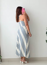 Size M Blue Stripe Wrap Maxi Dress