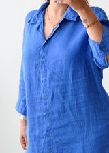 Size S-M Blue Linen Shirt Dress