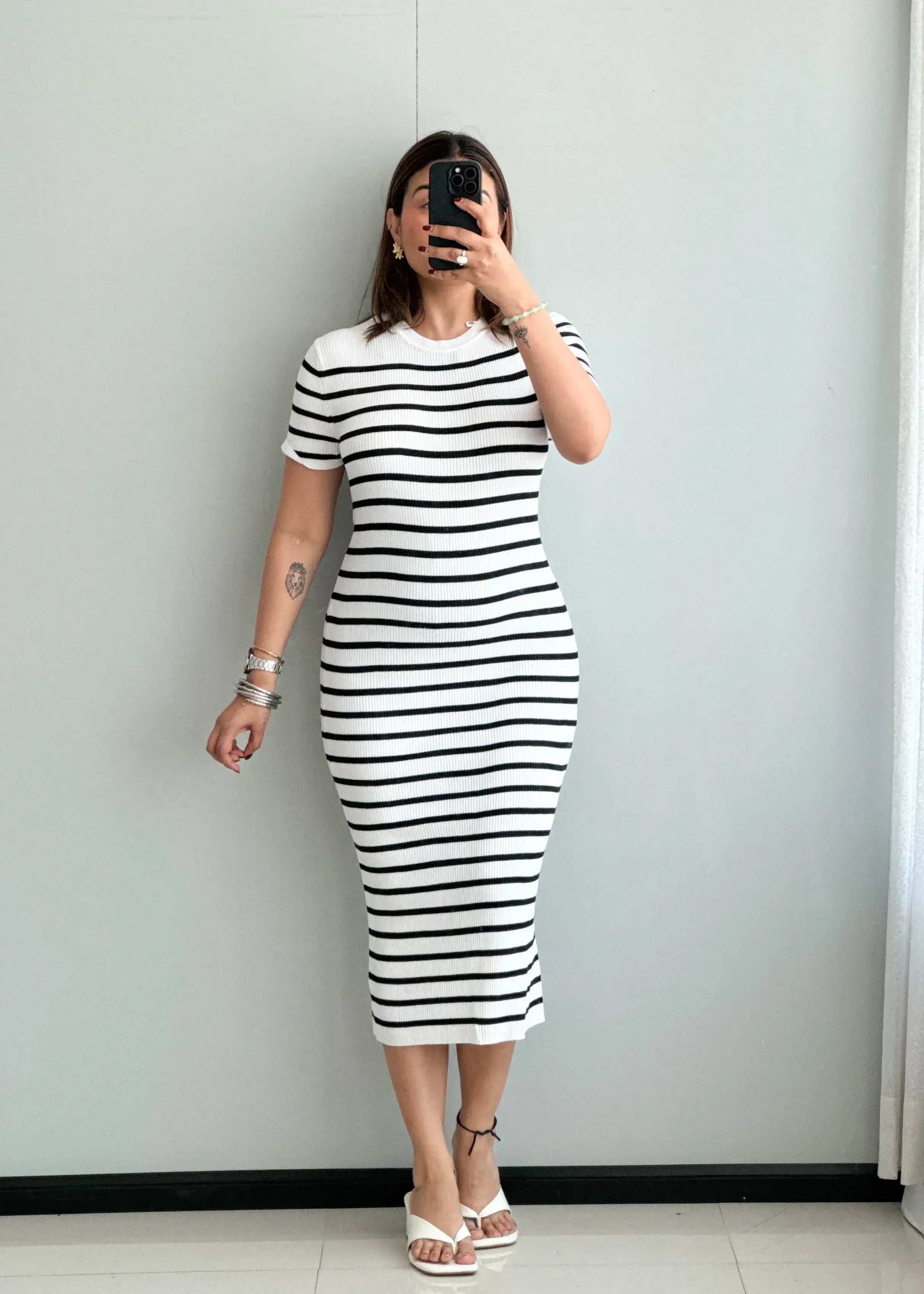 SIZE S-M, Striped bodycon Dress - Closet by Payal