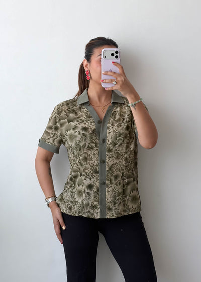 XS-S Olive Floral Viscose Shirt