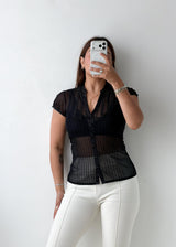 Size XS-S Black Sheer Button Shirt Top