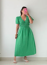 Size M-L Green Swiss Dot Midi Dress