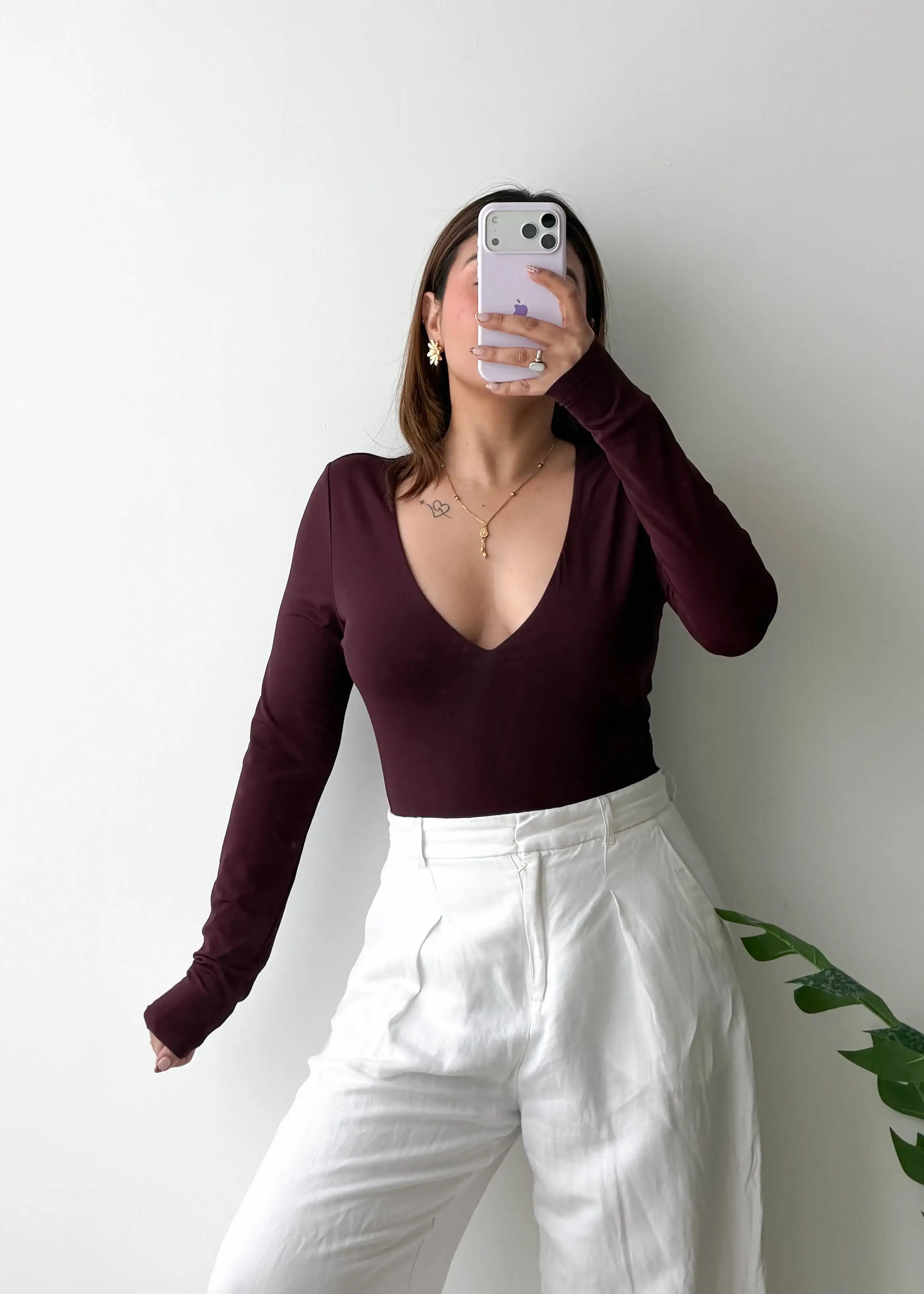 Size M, Wine Deep Neck Bodysuit