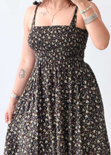 Size XS-S Black Floral Flared Midi Dress