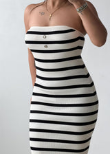 Size XS-S Black & White Striped Ribbed Knit Midi Dress