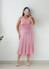 Size XS-S Pink Pleated Knit Midi Dress