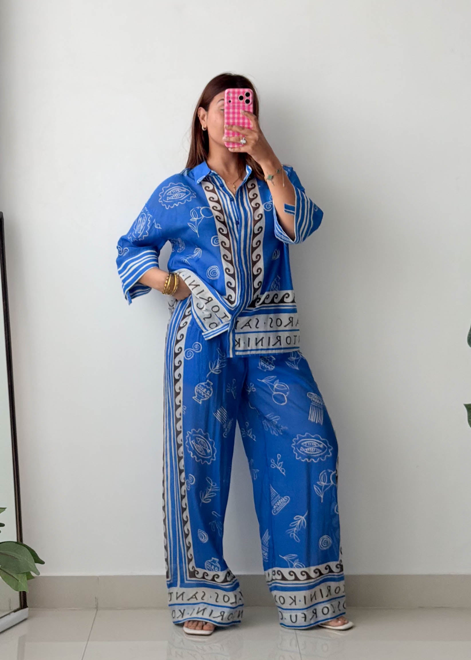 Size M / L-XL Blue Printed Co-Ord Set