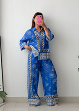 Size M / L-XL Blue Printed Co-Ord Set
