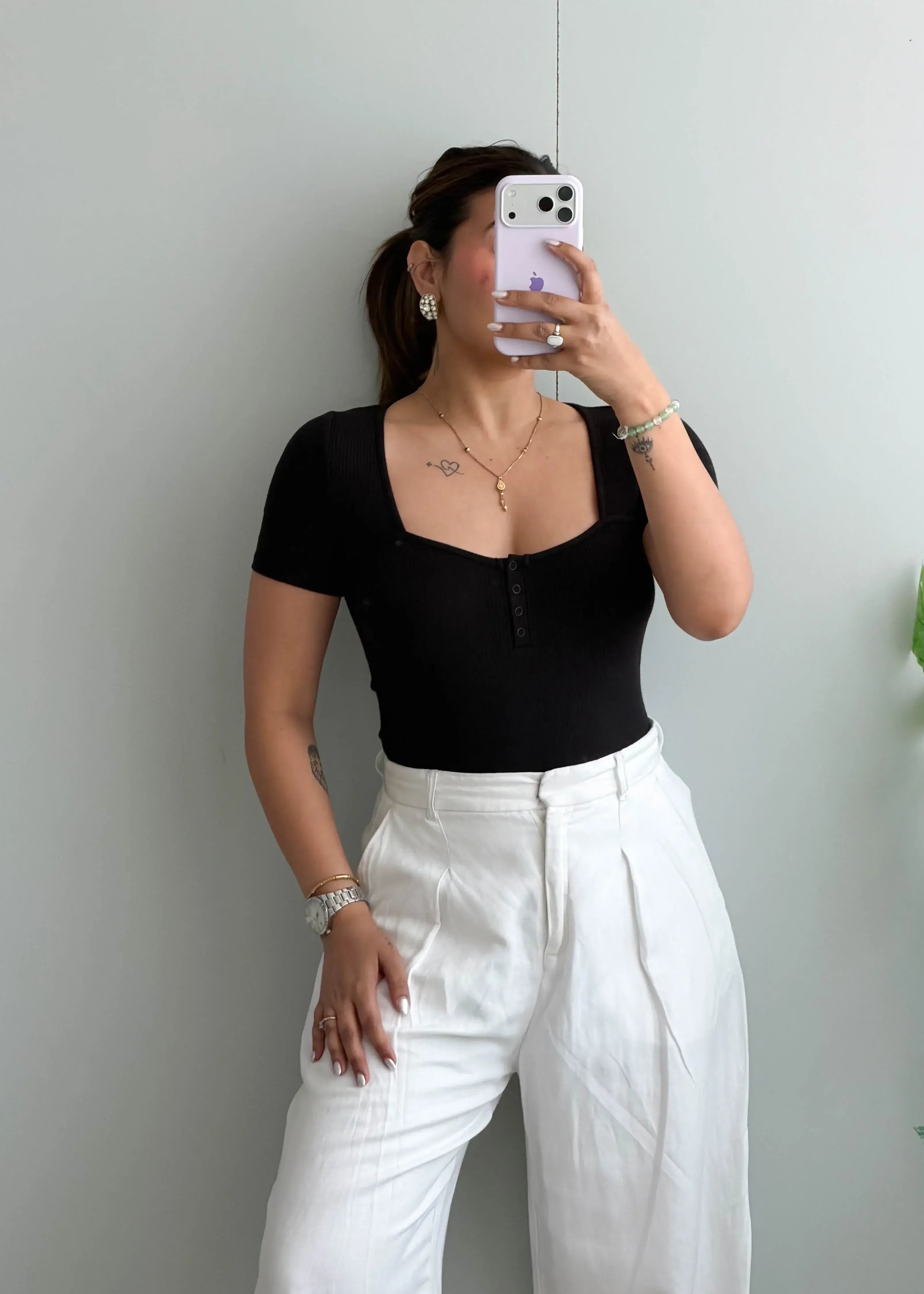 Size S-M, Black Sweetheart Ribbed Top - Closet by Payal