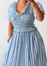 Size M-L / XL-2XL Blue Gingham Midi Dress