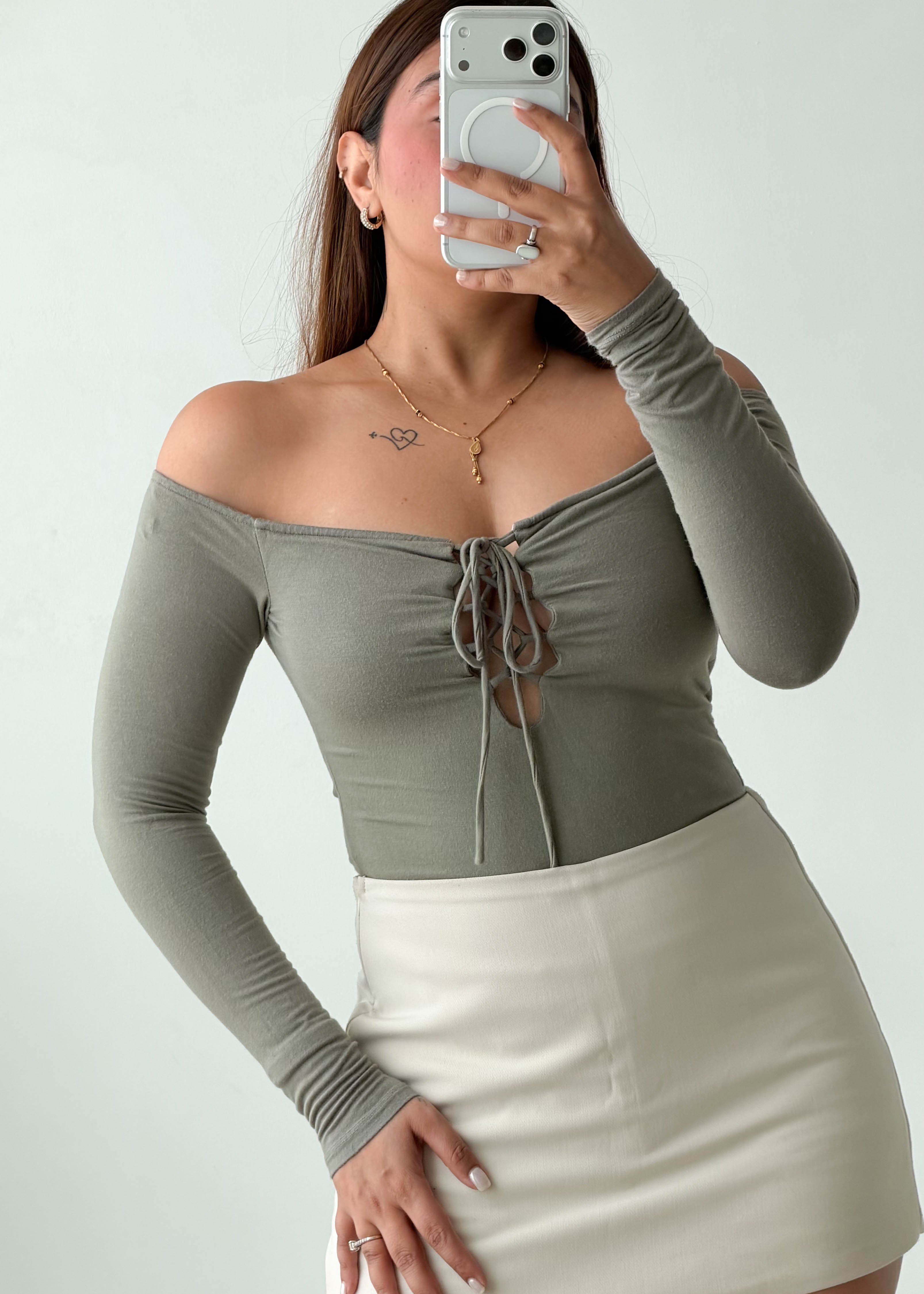 Size XS-S Sage Green Off-Shoulder Bodysuit