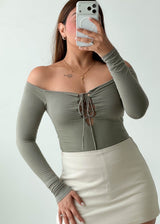 Size XS-S Sage Green Off-Shoulder Bodysuit