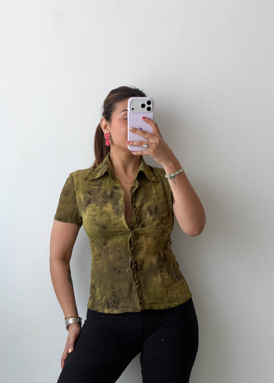 XS-S Olive Fitted Viscose Shirt