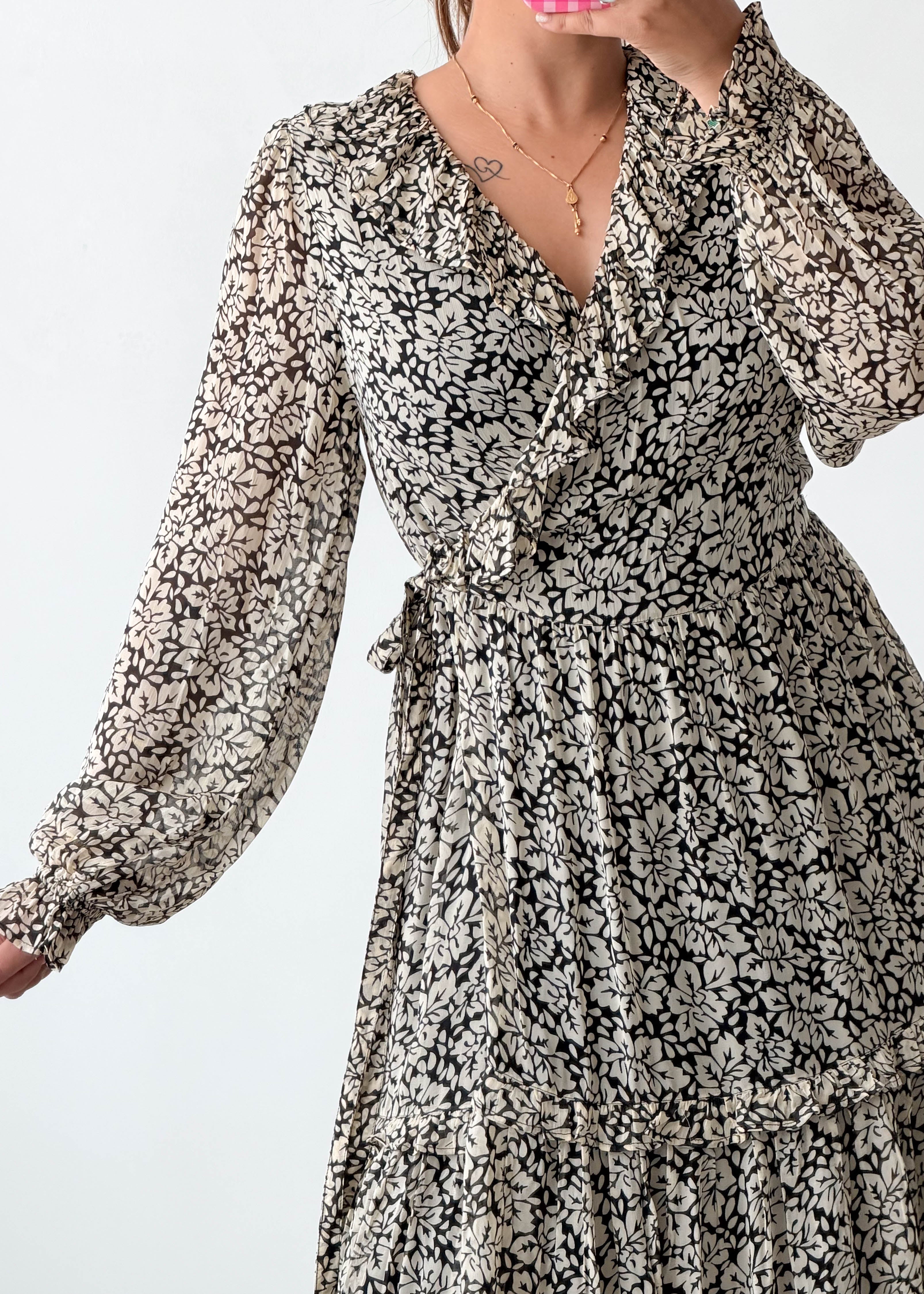 Size S-M Black Floral Wrap Maxi Dress