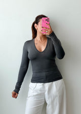 Size XS-S Charcoal Deep V-Neck Top