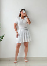 Size M-L White Pleated Knit Mini Dress