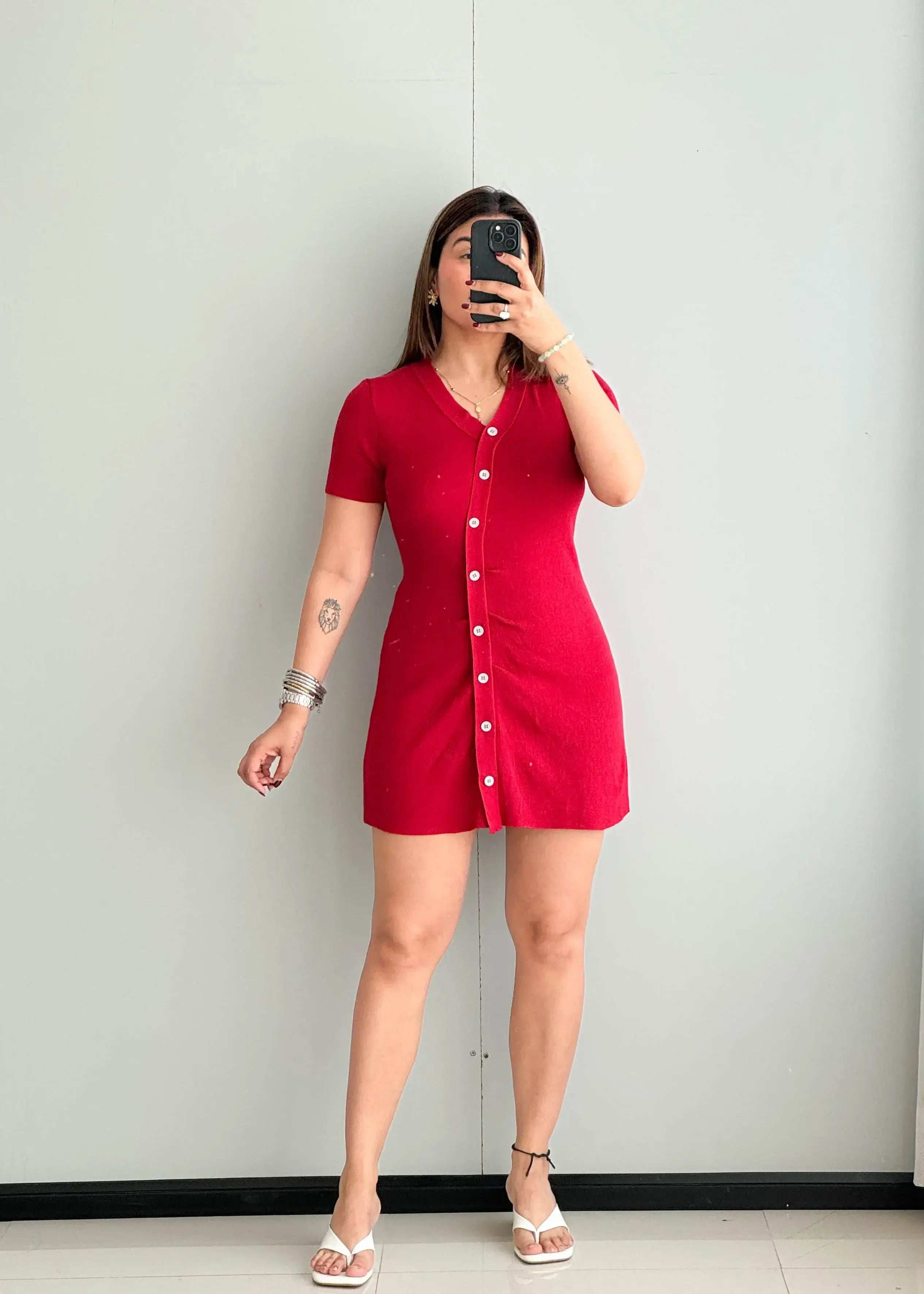 SIZE M-L, Red Fit & Flare Dress - Closet by Payal