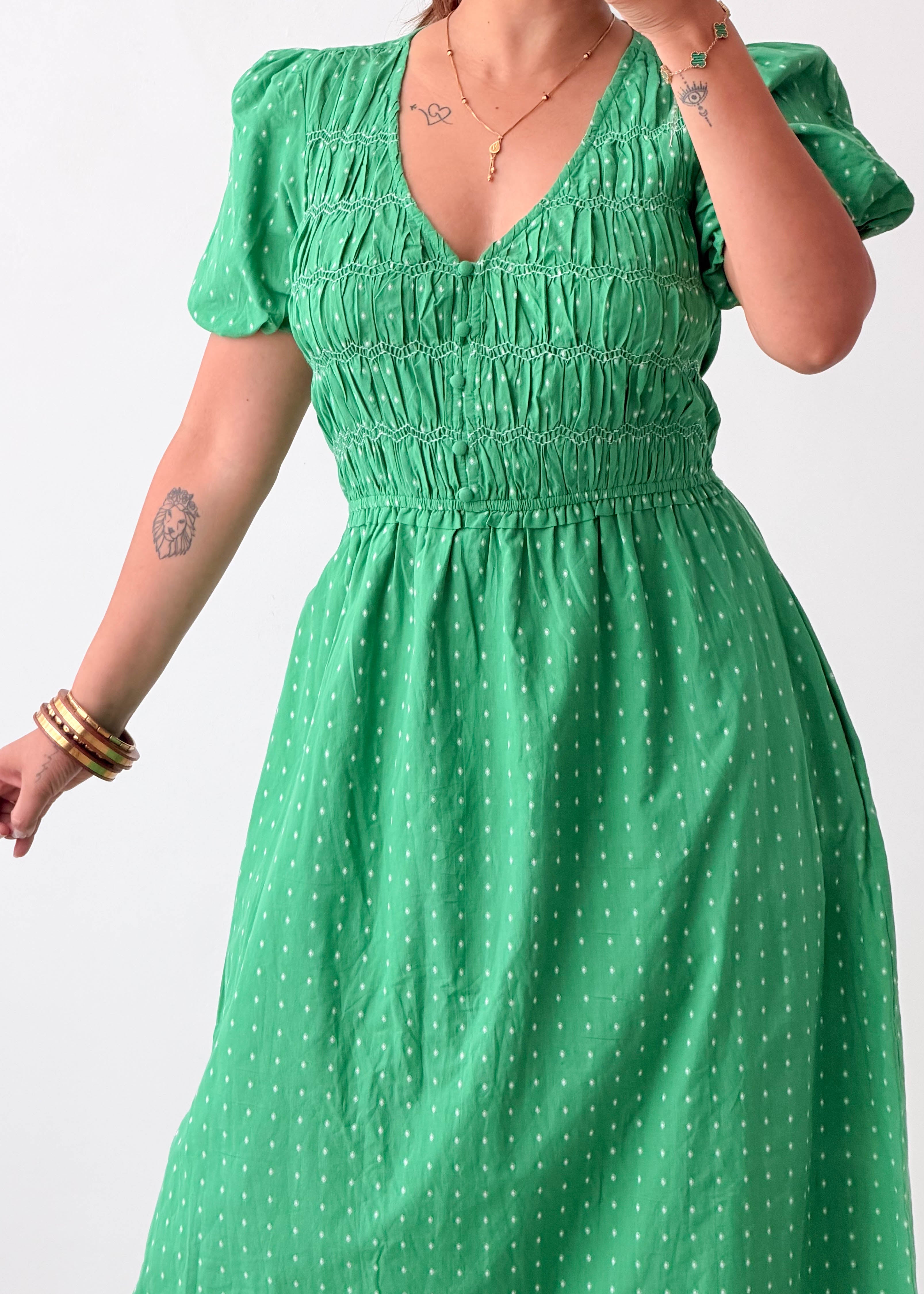 Size M-L Green Swiss Dot Midi Dress