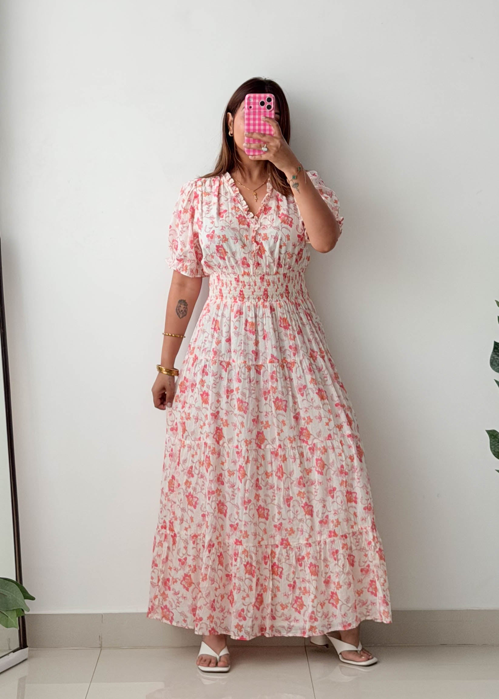 Size M-L Pink Floral Maxi Dress