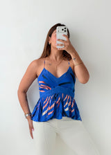 Size S-M Blue Abstract Peplum Cami Top