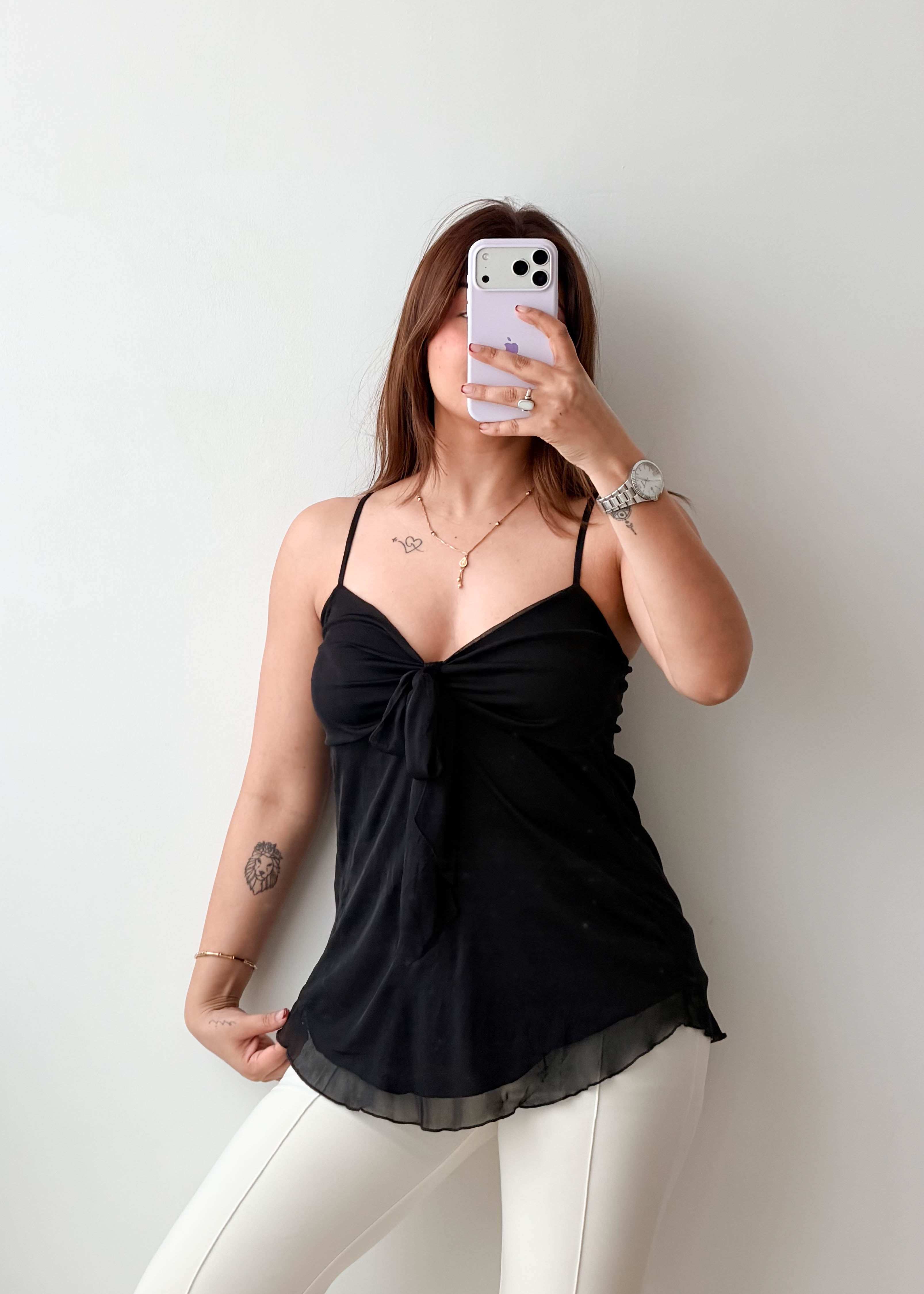 Size S-M Black Sheer Tie-Up Cami Top