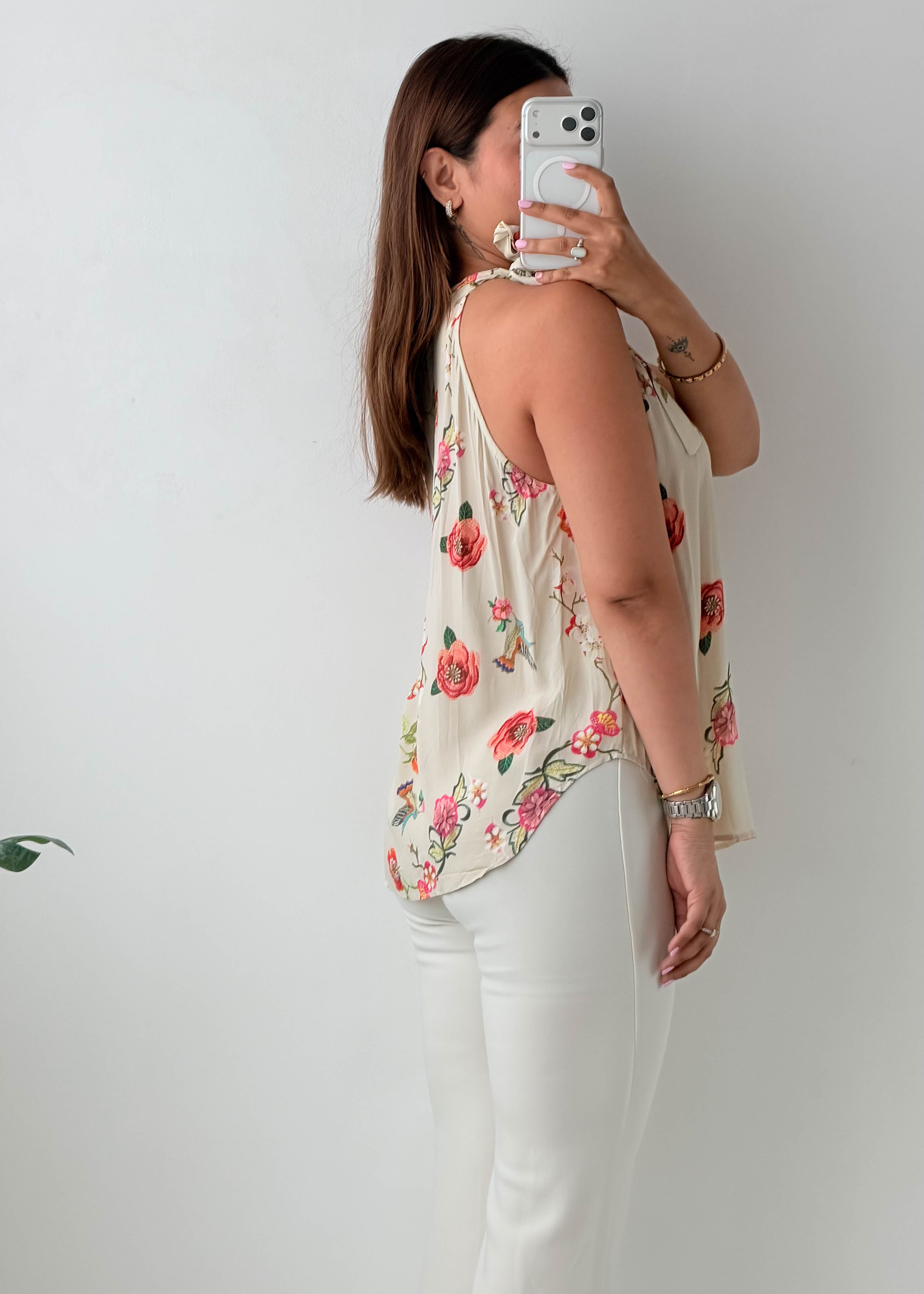Size S-M Cream Floral Halter Top