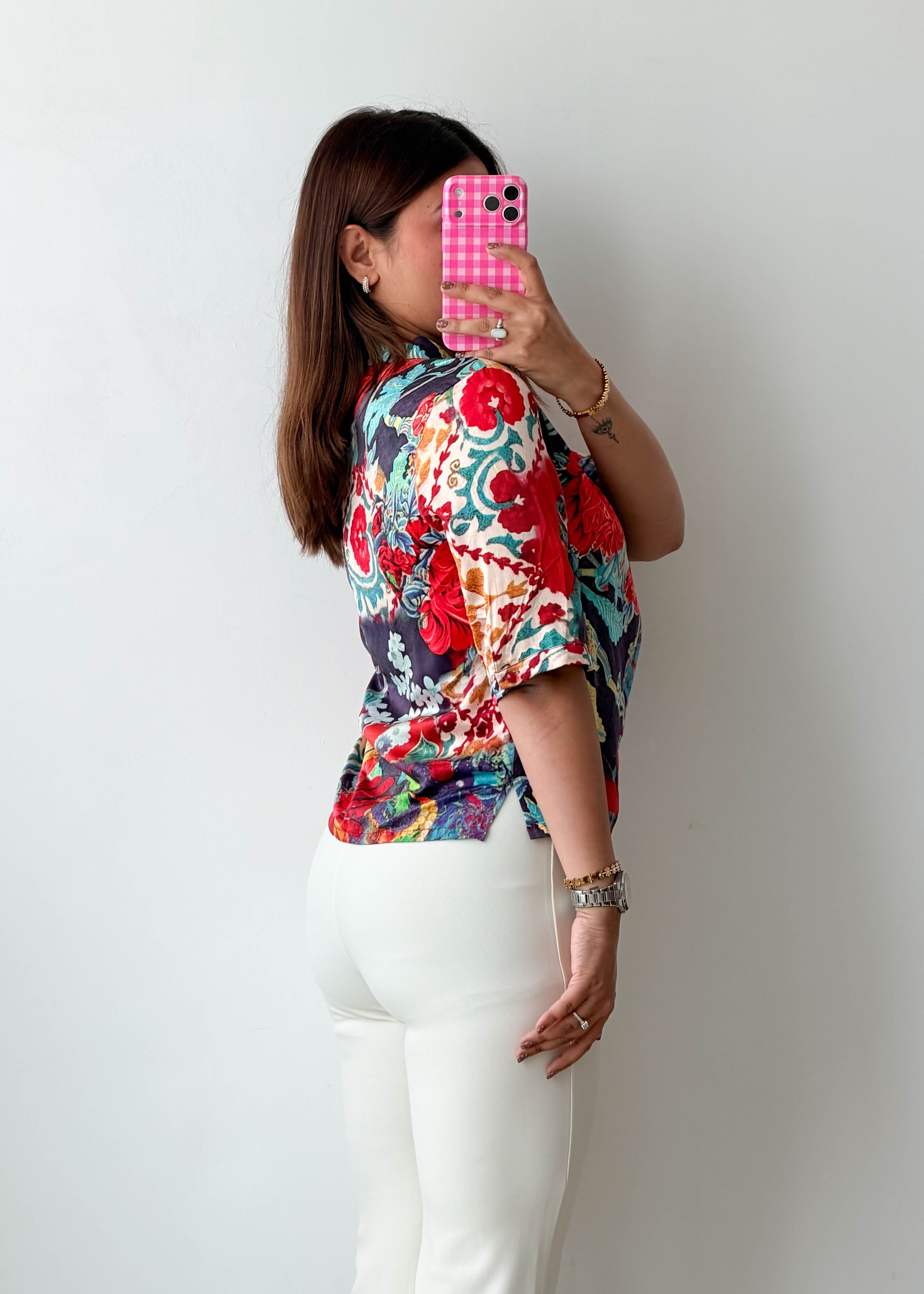 Size XS-S Multicolor Tropical Print Shirt Top